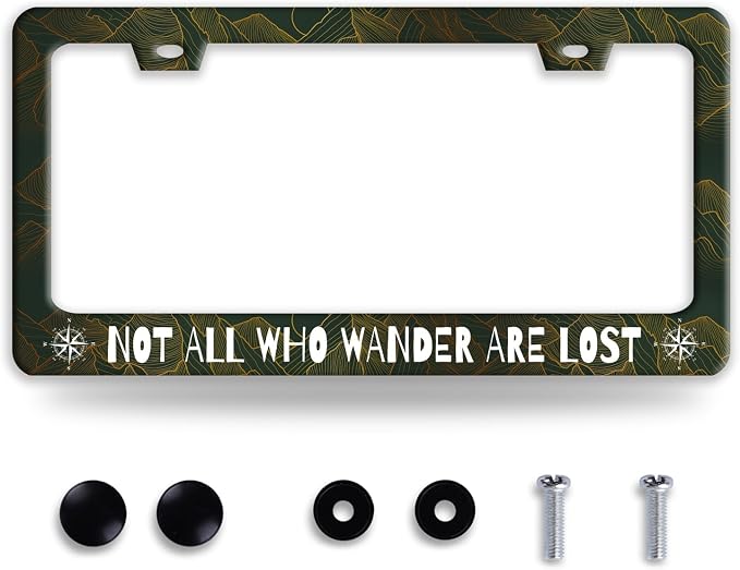 Not All Who Wander are Lost License Plate Frame Funny Golden Mountains License by BRAGHRTED