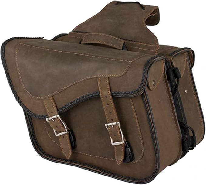 Dream Apparel Naked Cowhide Leather Motorcycle Saddle Bags Throw Over Saddlebags by DreamApparel