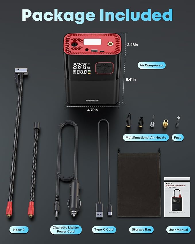 Kohree Tire Inflator Portable Air Compressor, 58LPM Faster Dual Cylinder Air - Image 6