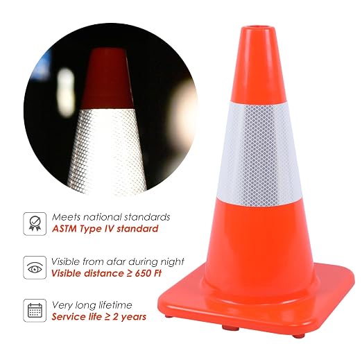 Overall Fluorescent Orange Red Integrated Traffic Cones, Road Cones - Image 5