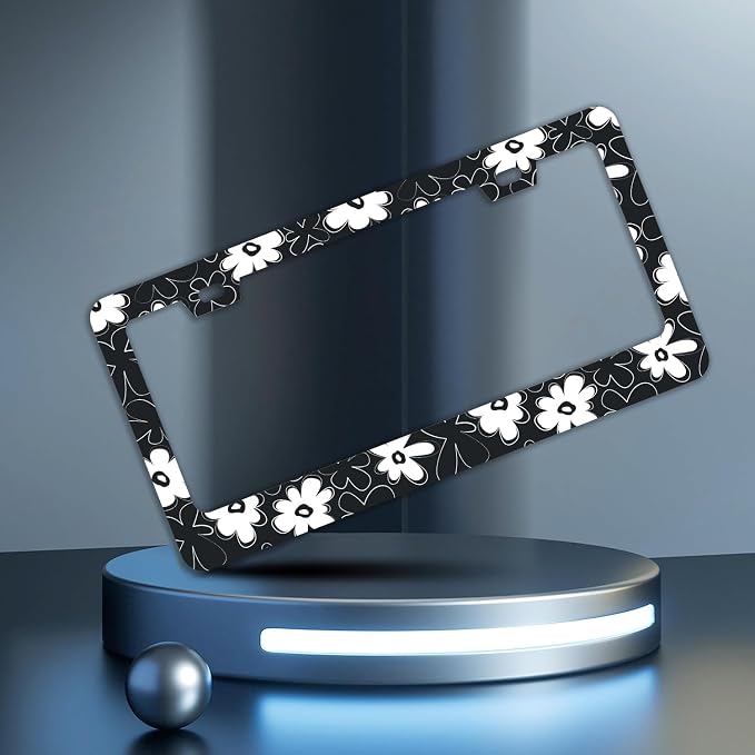 Black and White Flowers License Plate Frames - Image 2