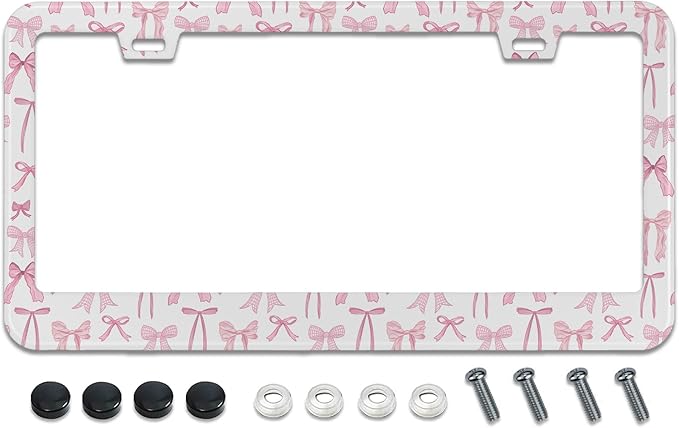License Plate Frame for Pink Bow Stainless Steel License Plate Frames Holder by TXWWXT