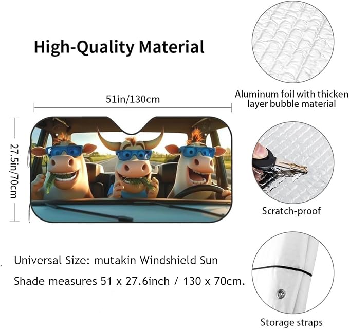 Funny Cow Car Sun Shade Windshield Sunshade Foldable Front Window Shield Cover - Image 2