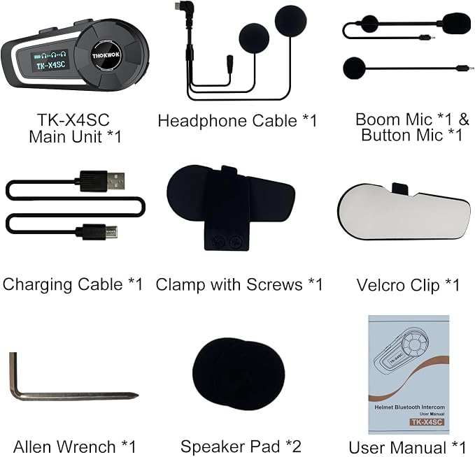 TK-X4SC Motorcycle Bluetooth Headset, 6 Riders 2000m Helmet Group Intercom - Image 8