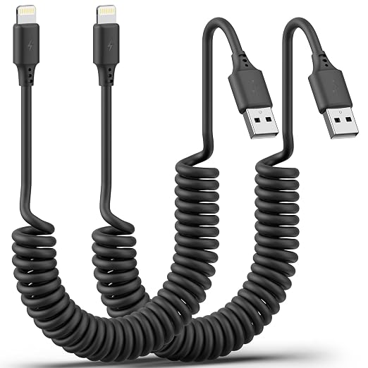 Coiled Lightning Cable 3FT for Car 2Pack, Stretchable iPhone Cord Fast Charging by Unknown