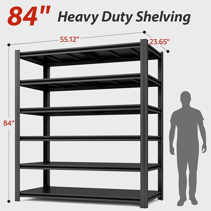 84" H x 55.12" W 6 Tier Metal Garage Storage Shelves, 3600 LBS Heavy Duty - Image 2