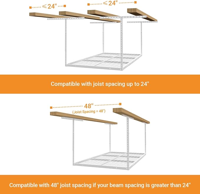 4x6ft Overhead Garage Storage Rack, Heavy Duty Metal Ceiling Shelf, 450lbs - Image 6