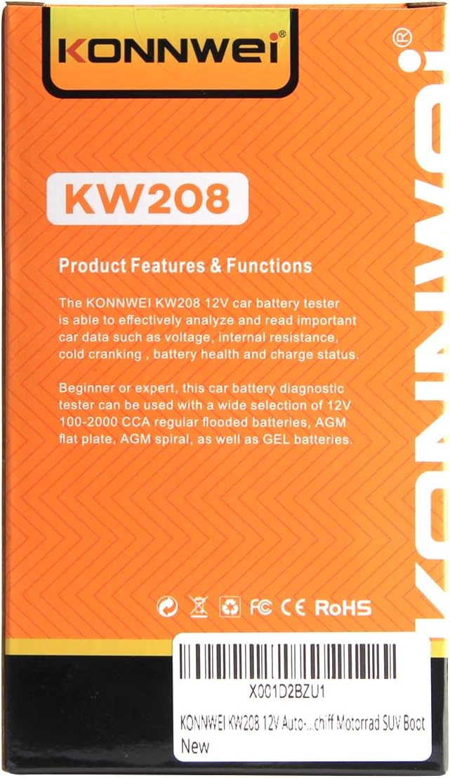 KONNWEI KW208 12V Car Battery Tester, 100-2000 CCA Load Tester Automotive - Image 12