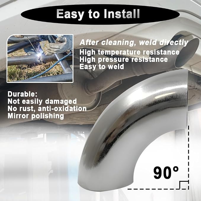 OD 1.25 Inch 90 Degree Stainless Steel Bend Tube Exhaust Elbow Pipe - Image 3