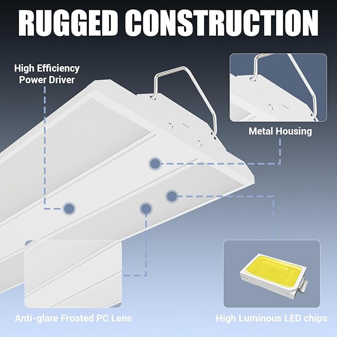 LED Linear Shop Lights 300W, 45000LM Led High Bay Lights 5000K Daylight 120-277V - Image 5