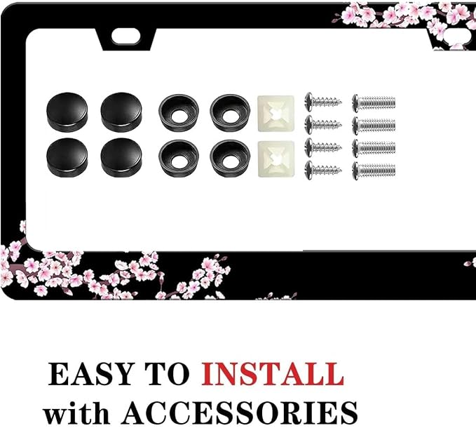Cherry Blossom License Plate Frame-2 PCS Cherry Floral Flowers License Plate - Image 6