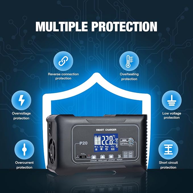 20A Smart Battery Charger 12V/24V, Automatic Charger & Maintainer - Image 4