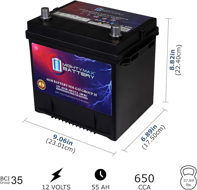 Mighty Max Battery MM-G35 Start and Stop Car BCI Group Size 35 12V 55Ah - Image 2