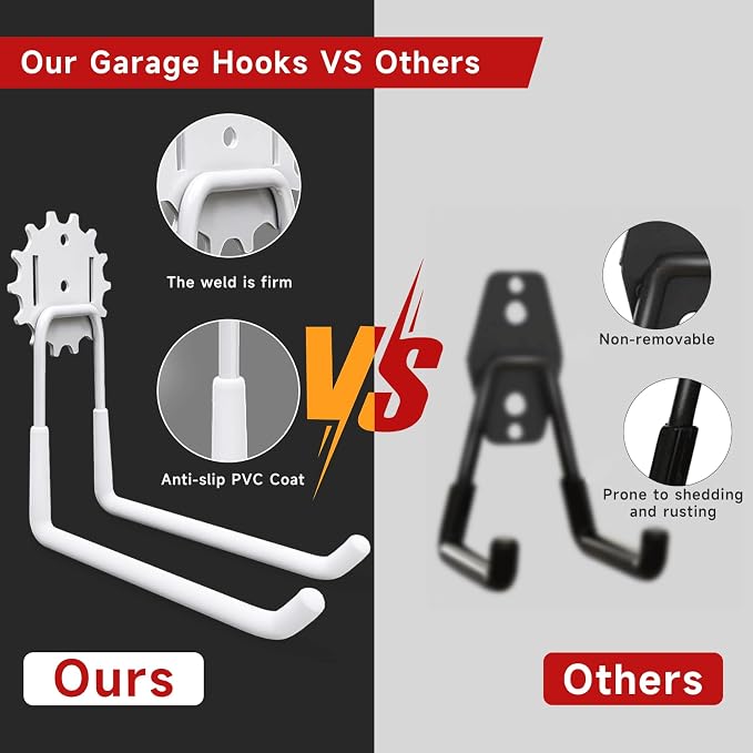 Garage Hooks White 4 Pack, 68-110LB Heavy Duty Steel Storage Utility Hooks - Image 4