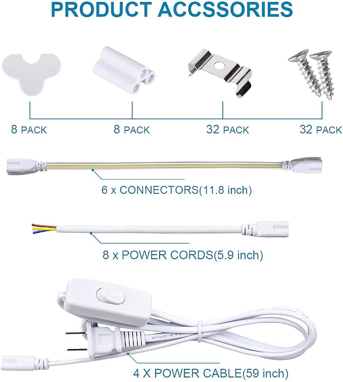 8Ft LED Shop Light Fixture, 120W Integrated LED Tube Light, 6000-6500K - Image 2