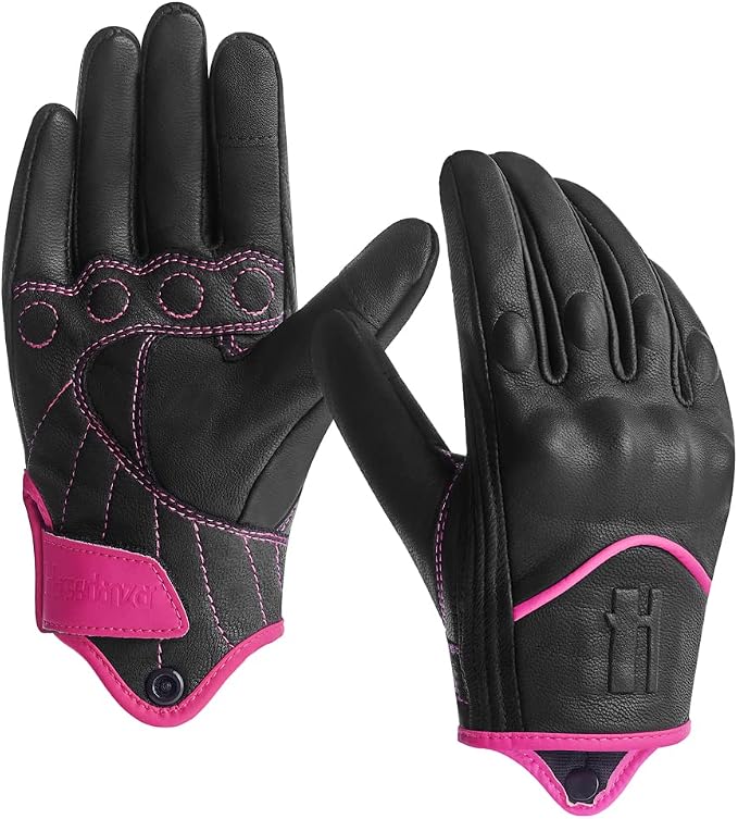 Harssidanzar Women's Motorcycle Gloves, Leather Motorcycle Gloves, Motorbike by Harssidanzar