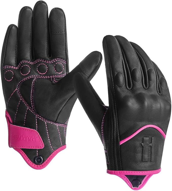 Harssidanzar Women's Motorcycle Gloves, Leather Motorcycle Gloves, Motorbike by Harssidanzar