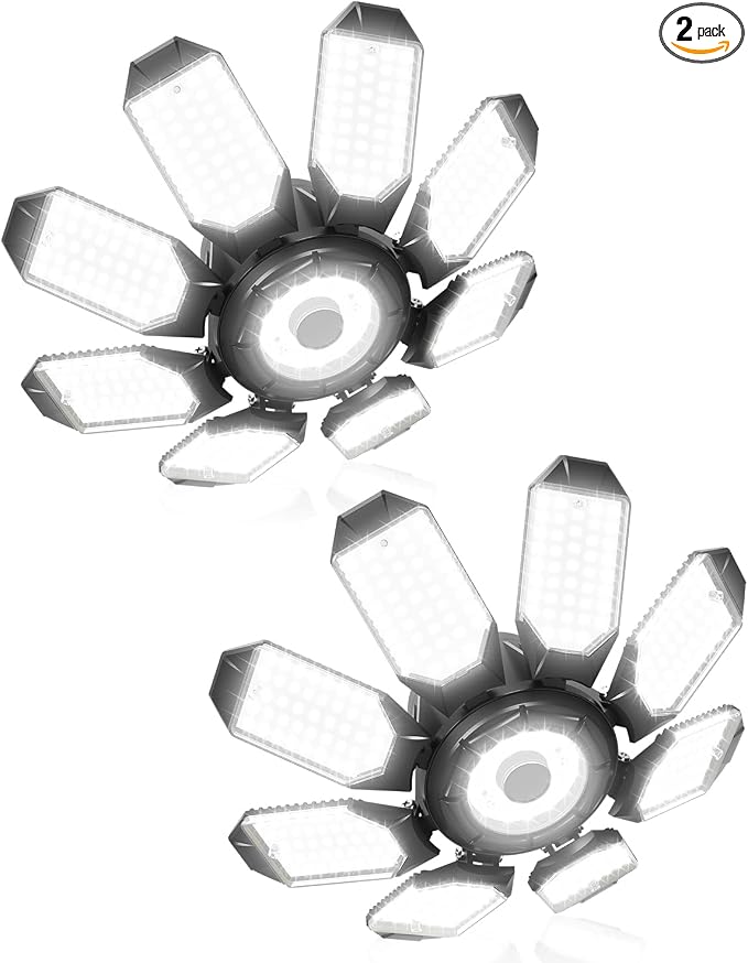 Adiding LED Garage Ceiling Lights 2 Pack w/ 8+1 Adjustable Panel, Super Bright by Adiding