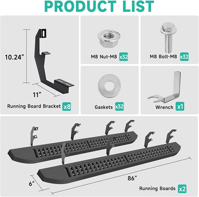 6'' Running Boards – Heavy-Duty Black Carbon Steel - Image 7