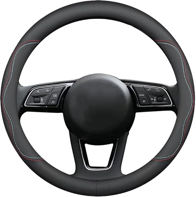 New Nappa Leather car Steering Wheel Cover, Universal 15 inch Black - Image 3