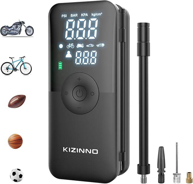 Electric Bike Pump Portable for Bicycle Tires, Compact Motor Air Pump by KIZINNO