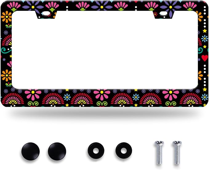Folk Flowers Vintage Floral License Plate Frame Flower License Plate Stainless by GORSNKYE