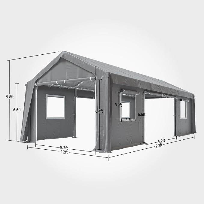12x20ft Heavy Duty Carport Outdoor Canopy Portable Garage - Image 2