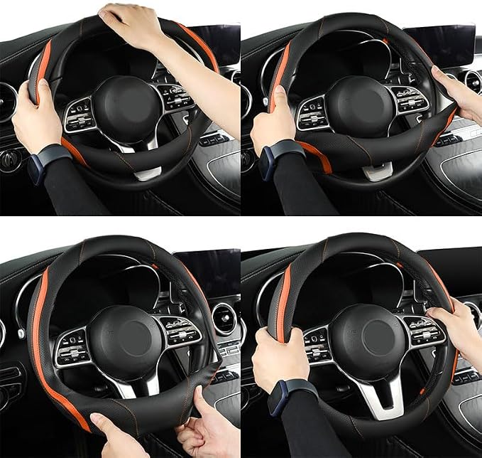 Car Steering Wheel Cover, Leather Steering Wheel Cover Orange Universal 14.5-15 - Image 7