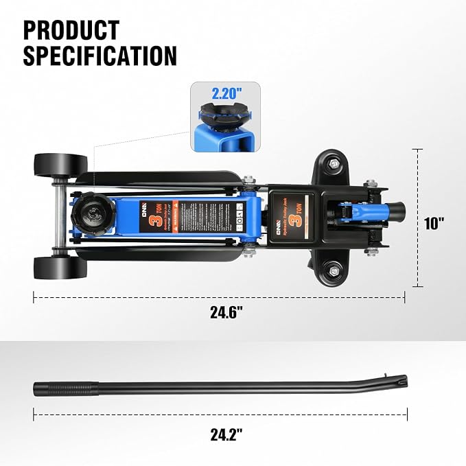DNA MOTORING 3 Ton Low Profile Floor Jack, 3 tons Capacity Fast Lift Hydraulic - Image 4