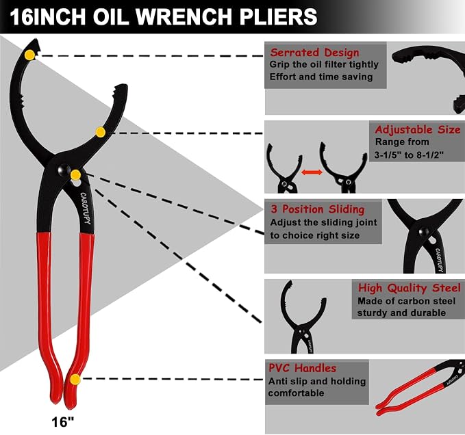 5Pcs Adjustable Oil Filter Pliers Set, Universal Oil Filter Removal Tool - Image 8