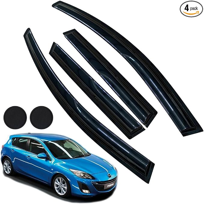 Rain Guards for Mazda 3 Hatchback 2010-2013, Tape-on Side Window Deflectors for by LETINGFAR