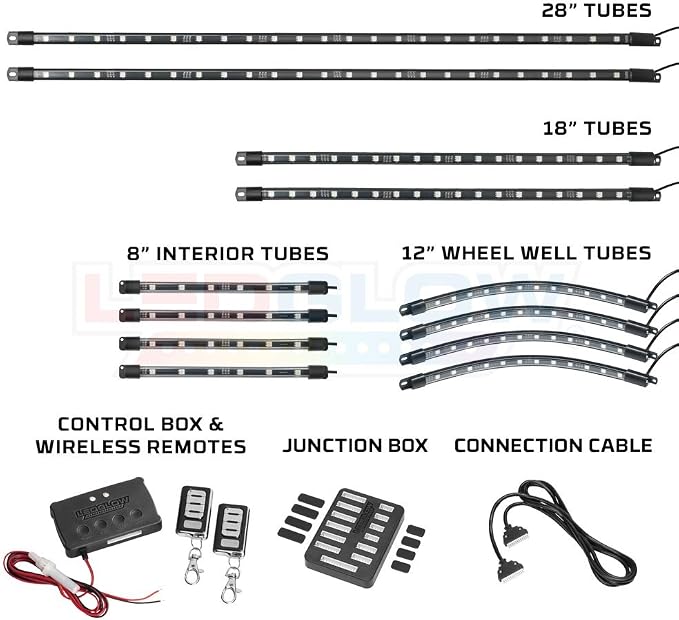 LEDGlow 12pc Million Color LED 4-Seater Golf Cart Underglow Neon Lighting Kit - Image 2