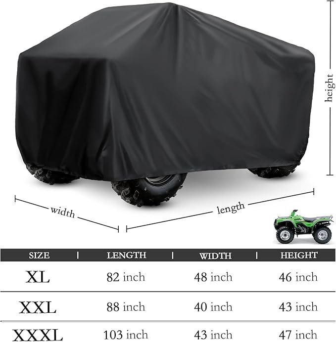 XYZCTEM Waterproof ATV Cover, Heavy Duty Black Protects 4 Wheeler from Snow - Image 3