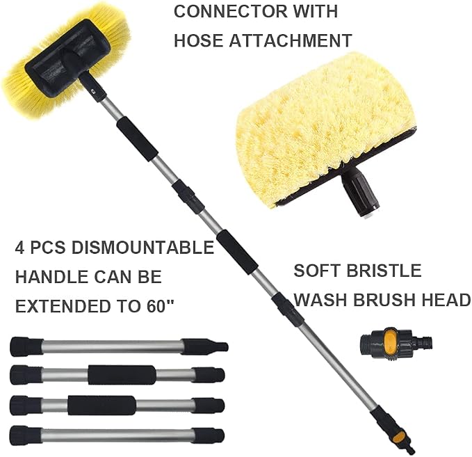 SENGO Car Wash Brush with Long Handle 12'' Lock Soft Bristle Brush car Scrub - Image 3