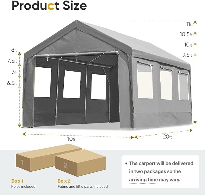 ADVANCE OUTDOOR 10x20 ft Adjustable Height Carport - Image 6