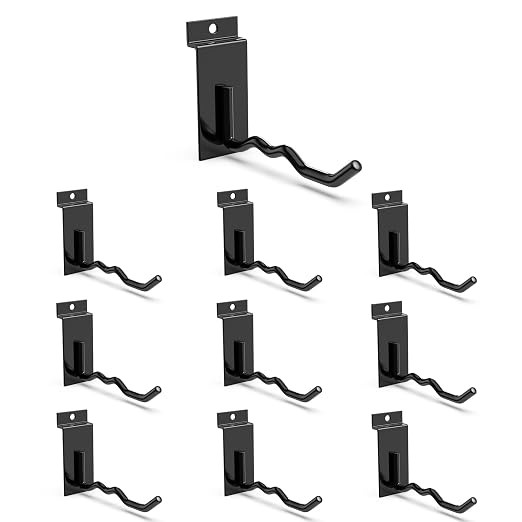 3-H Black Steel Slatwall Hooks, 10 Pack, 4.7 Inch, Heavy Duty, Wave Shape by 3-H