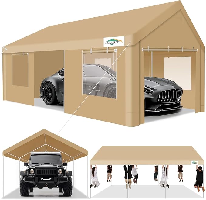 COBIZI Carport 12x20ft Heavy Duty Portable Garage, 2.0 Powder Coated Frame by COBIZI