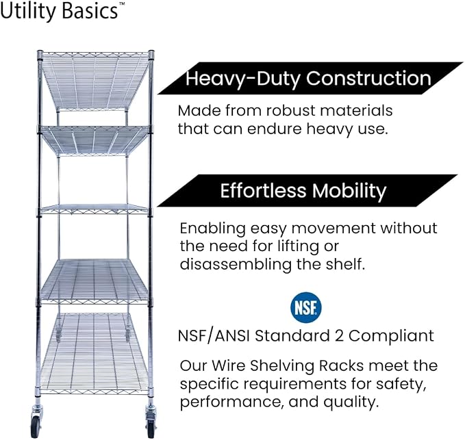 60"x24"x72" Chrome 5-Tier PREMIUM Wire Shelving NSF 4000 LBS MAX CAPACITY Heavy - Image 9