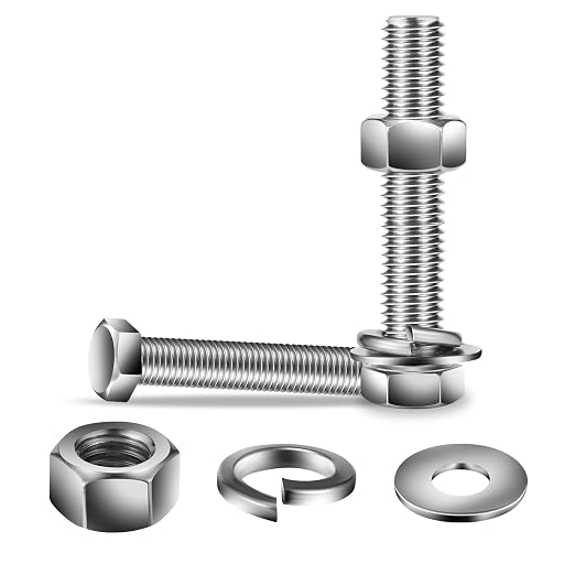 3/8-16 x 4" Hex Head Screw Bolt, Flat & Lock Washers, Fully Threaded, by SG TZH by SGTZH