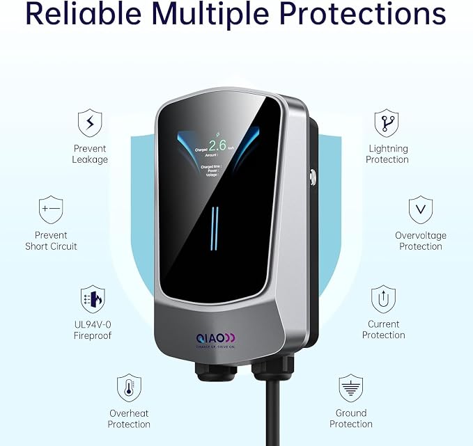QIAO Level 2 EV Charger, Wi-Fi Bluetooth APP Enabled EVSE, 4.3in Display - Image 8