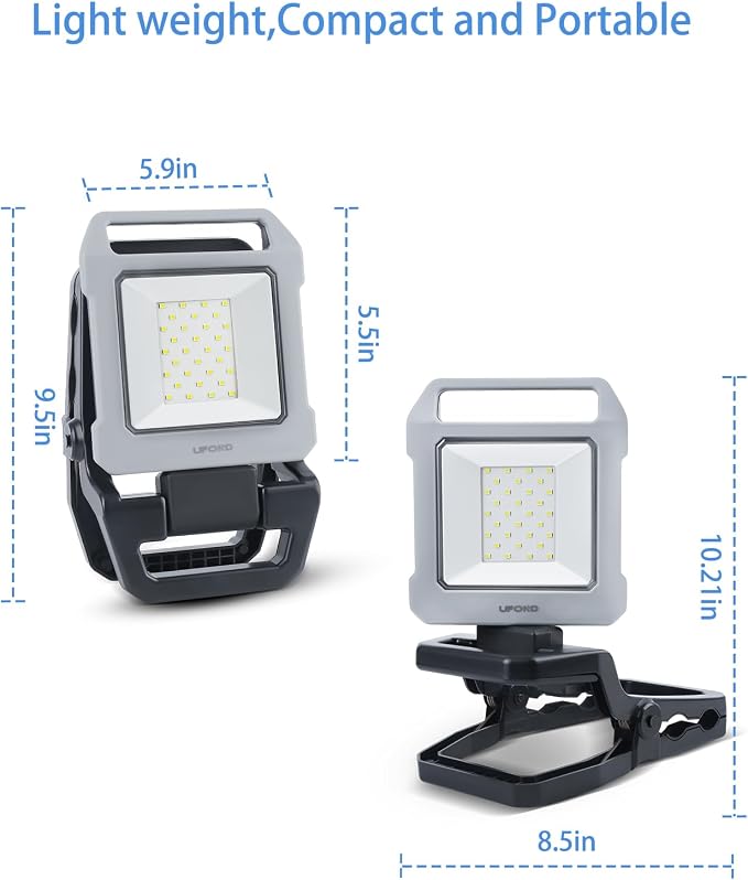UFOND 2500LM LED Work Light Rechargeable, 12h Portable Battery Worklight - Image 6
