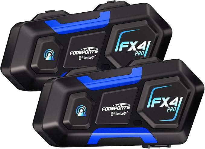 Fodsports Motorcycle Bluetooth Intercom FX4 Pro 1200m Helmet Intercom, 4 Riders by FODSPORTS