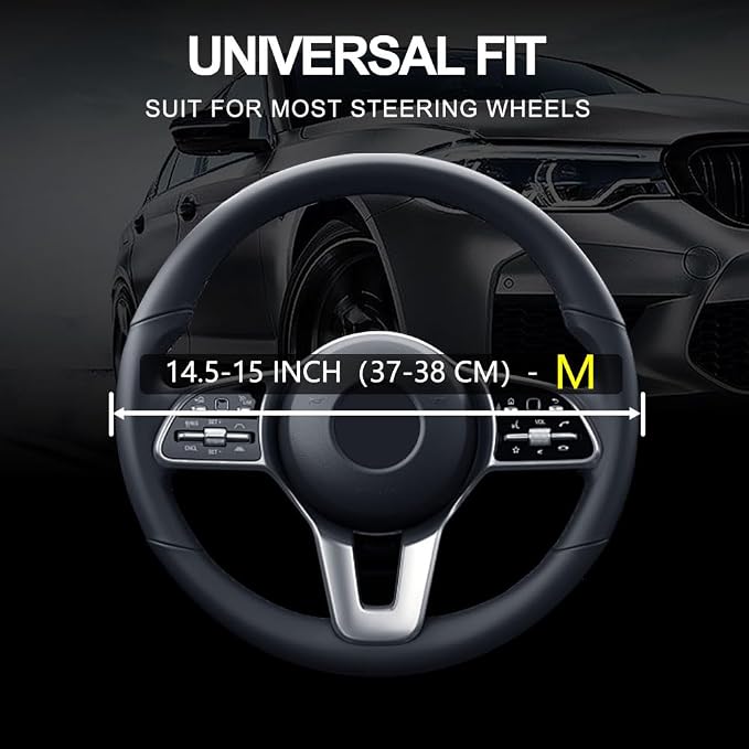 Leather Car Steering Wheel Cover, Non-Slip Car Wheel Cover Protector Breathable - Image 3