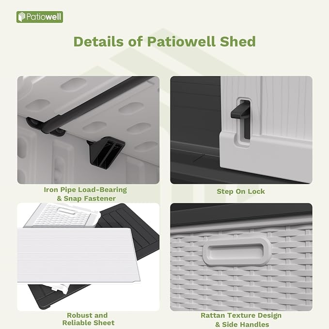 Patiowell 26 Cu.ft Plastic Outdoor Storage Shed w/o Shelf, Lockable Waterproof - Image 6