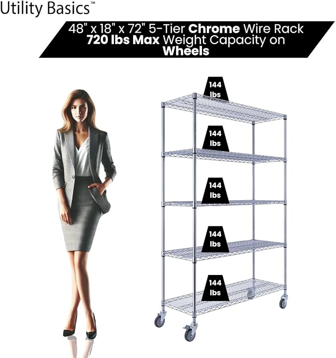 48"x18"x72" Chrome 5-Tier PREMIUM Wire Shelving NSF 4000 LBS MAX CAPACITY Heavy - Image 4