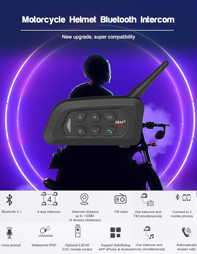 V4 Plus Motorcycle Bluetooth Helmet Intercom Headset, 4 Rides Group - Image 9