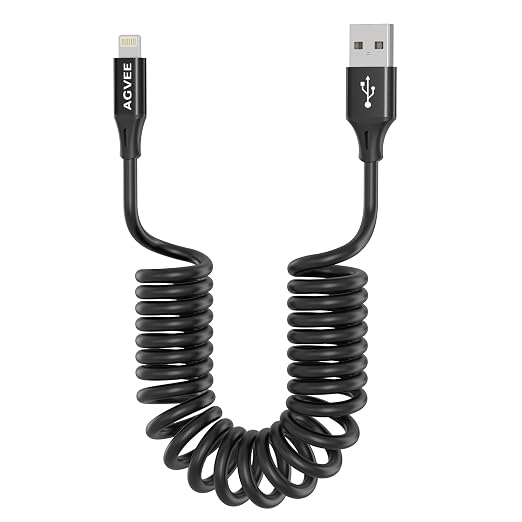 AGVEE 2 Pack 5ft Coiled Short USB to Lightning Charging Cable 3A Fast Charger by AGVEE