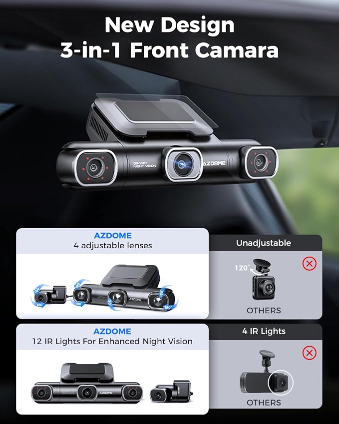 AZDOME 360° 4 Channel Dash Cam, Built-in 128GB eMMC, 2K+1080P*3 Dashcam Front - Image 8