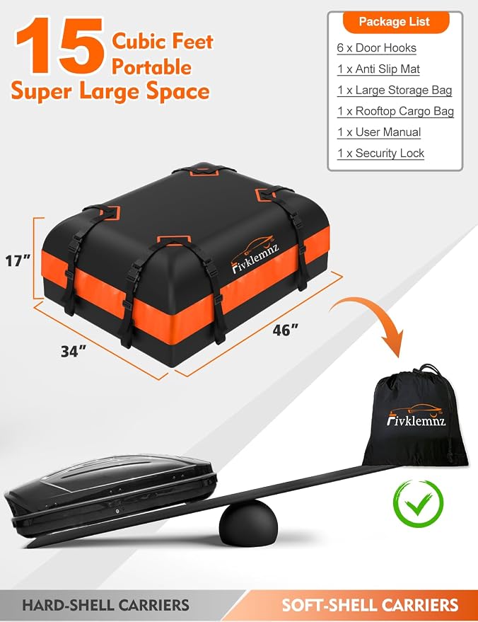 FIVKLEMNZ Car Rooftop Cargo Carrier Roof Bag Waterproof - Image 5