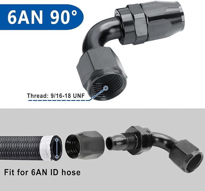 LokoCar 6AN Hose End Fitting 90 Degree Swivel - Image 2